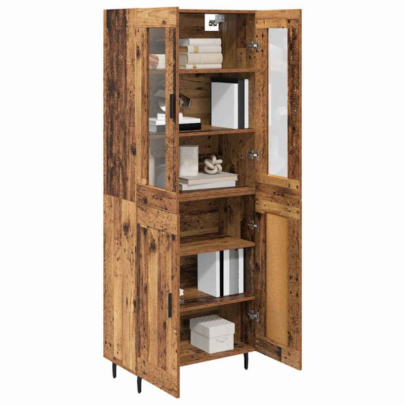 Highboard 2 pcs Stare drewno Drewno inżynieryjne i szkło