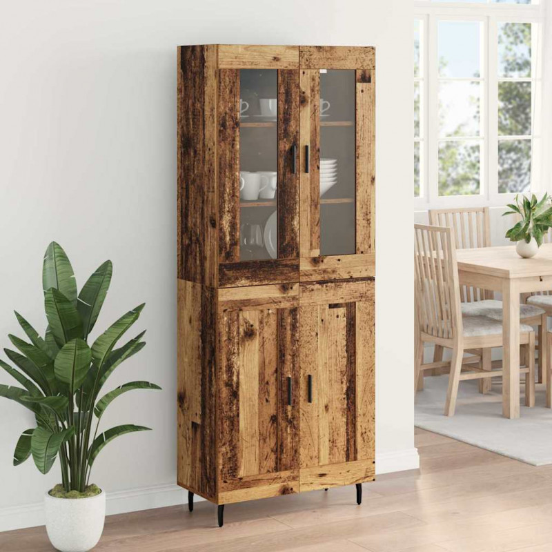 Highboard 2 pcs Stare drewno Drewno inżynieryjne i szkło
