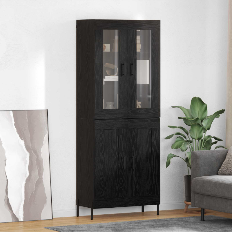 Highboard Czarny Dąb 69,5 x 34 x 180 cm Materiał drewnopochodny