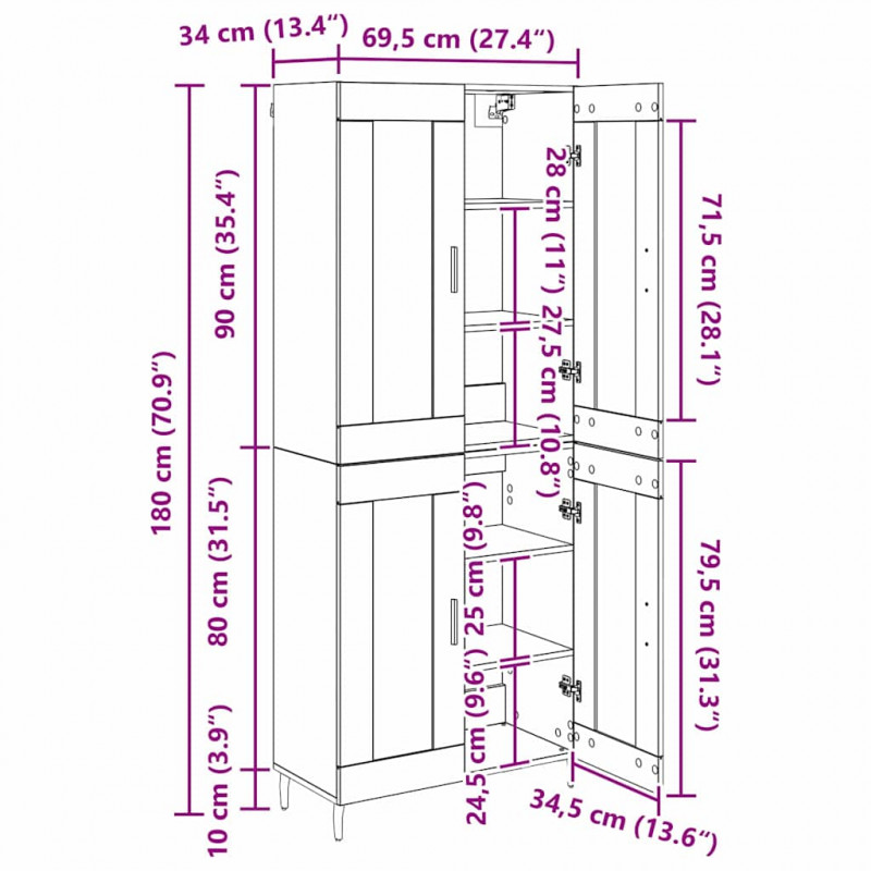 Highboard 2 pcs Stare drewno Drewno inżynieryjne i szkło
