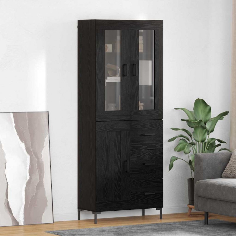Highboard z szufladą 2 pcs Czarny Dąb Materiał drewnopochodny