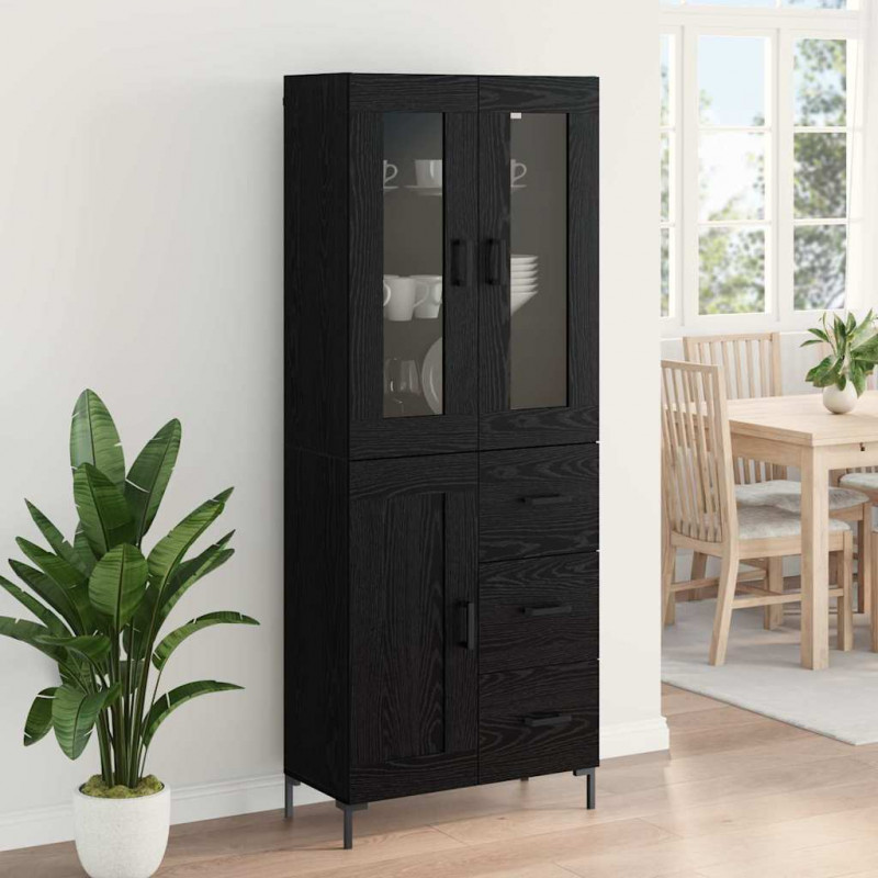 Highboard z szufladą 2 pcs Czarny Dąb Materiał drewnopochodny