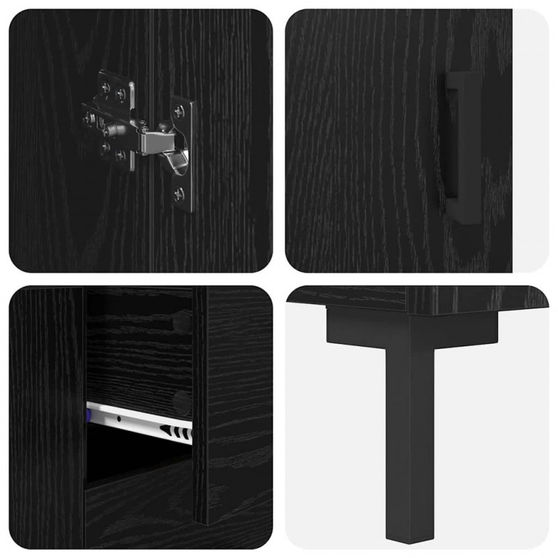 Highboard z szufladą 2 pcs Czarny Dąb Materiał drewnopochodny