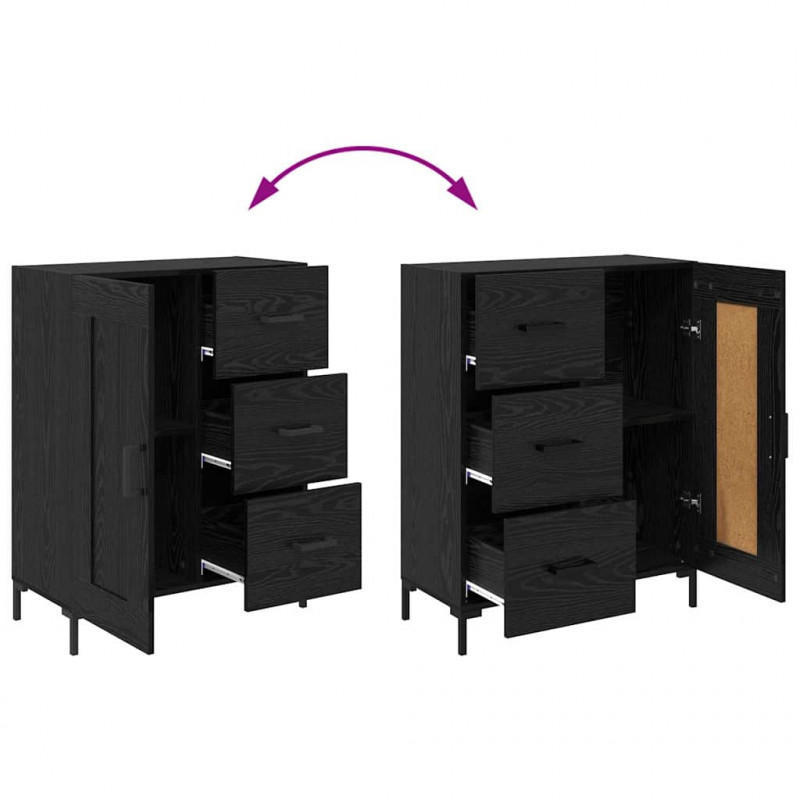 Highboard z szufladą 2 pcs Czarny Dąb Materiał drewnopochodny