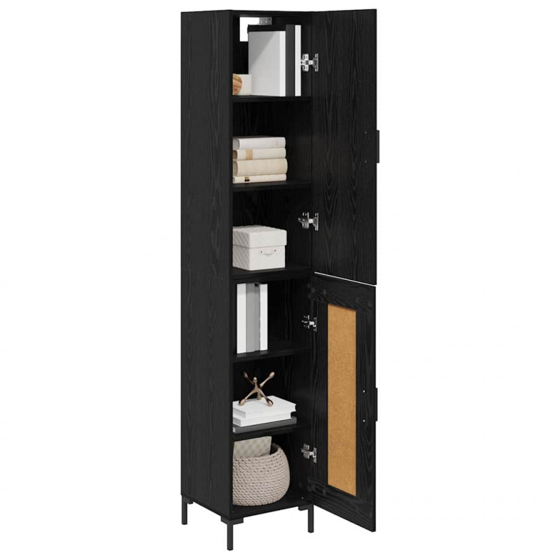 Highboard Czarny Dąb 34,5 x 34 x 180 cm Materiał drewnopochodny