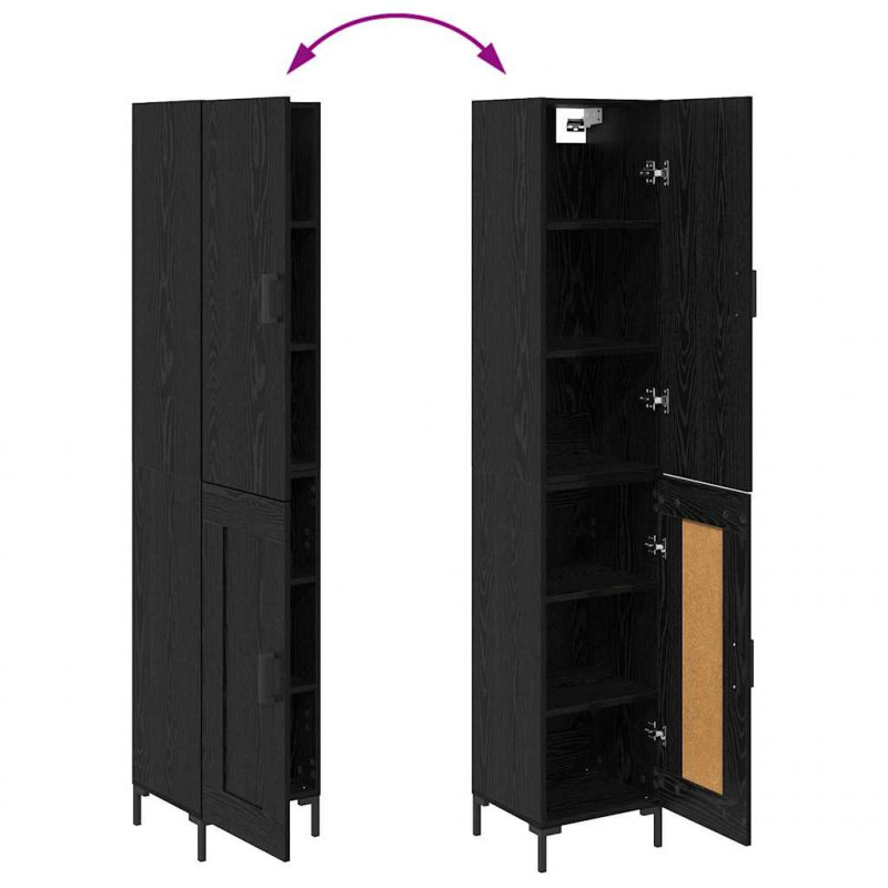Highboard Czarny Dąb 34,5 x 34 x 180 cm Materiał drewnopochodny