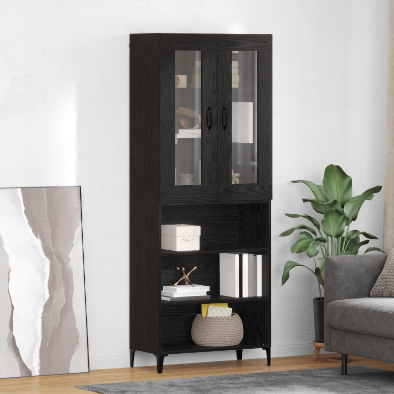 Highboard Czarny Dąb 69,5 x 34 x 180 cm Materiał drewnopochodny