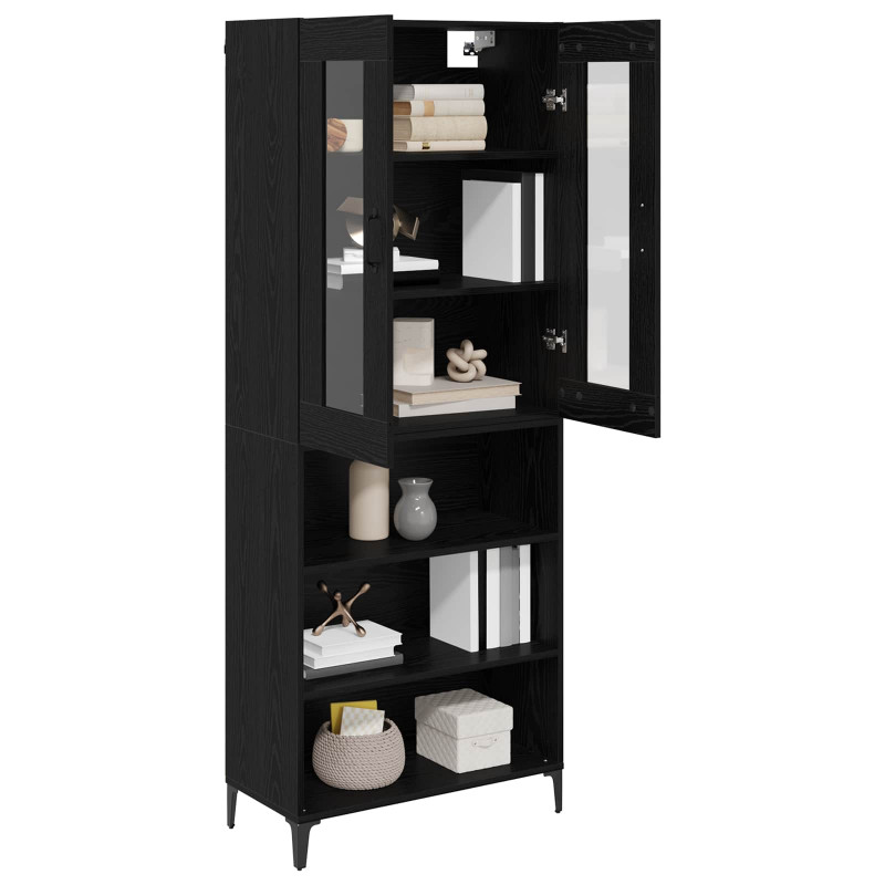 Highboard Czarny Dąb 69,5 x 34 x 180 cm Materiał drewnopochodny