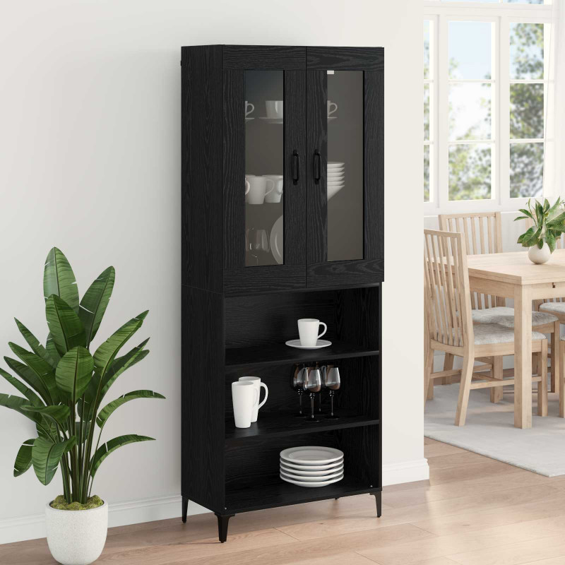 Highboard Czarny Dąb 69,5 x 34 x 180 cm Materiał drewnopochodny