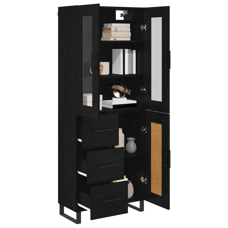 Highboard 2 pcs Czarny Dąb Drewno inżynieryjne i szkło