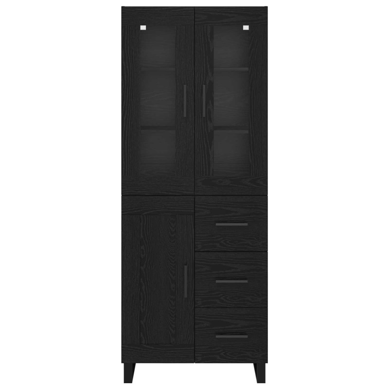 Highboard 2 pcs Czarny Dąb Drewno inżynieryjne i szkło