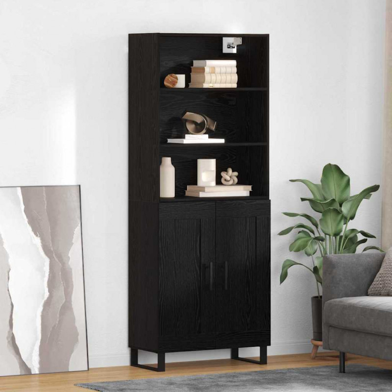 Highboard Czarny Dąb 69,5 x 34 x 180 cm Materiał drewnopochodny