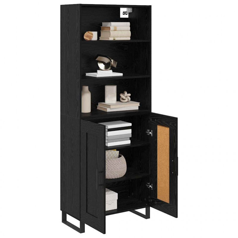 Highboard Czarny Dąb 69,5 x 34 x 180 cm Materiał drewnopochodny