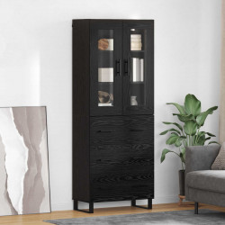Highboard 2 pcs Czarny Dąb Drewno inżynieryjne i szkło