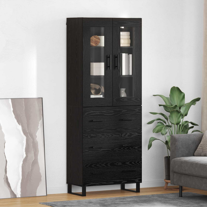 Highboard 2 pcs Czarny Dąb Drewno inżynieryjne i szkło