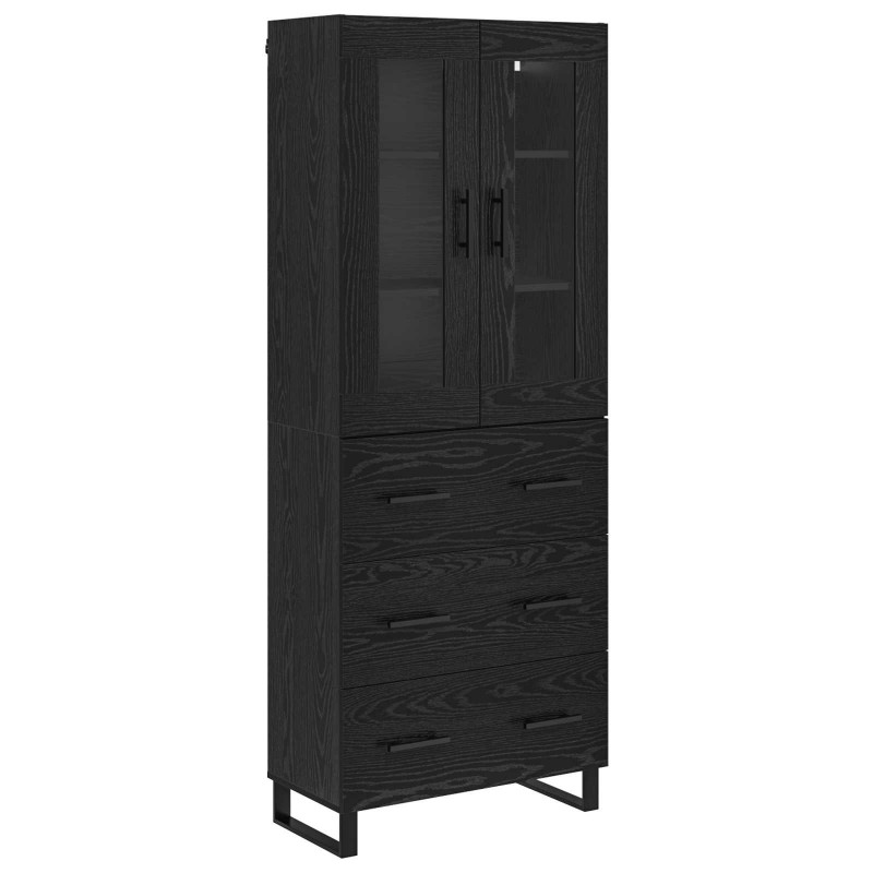 Highboard 2 pcs Czarny Dąb Drewno inżynieryjne i szkło