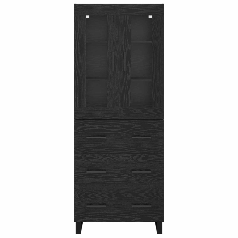 Highboard 2 pcs Czarny Dąb Drewno inżynieryjne i szkło