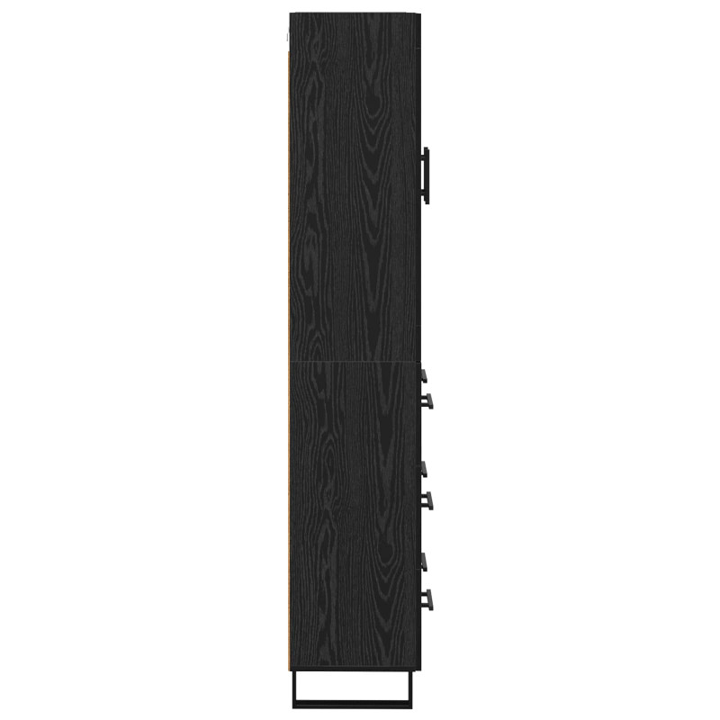 Highboard 2 pcs Czarny Dąb Drewno inżynieryjne i szkło