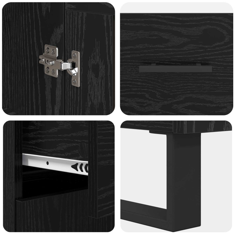 Highboard 2 pcs Czarny Dąb Drewno inżynieryjne i szkło