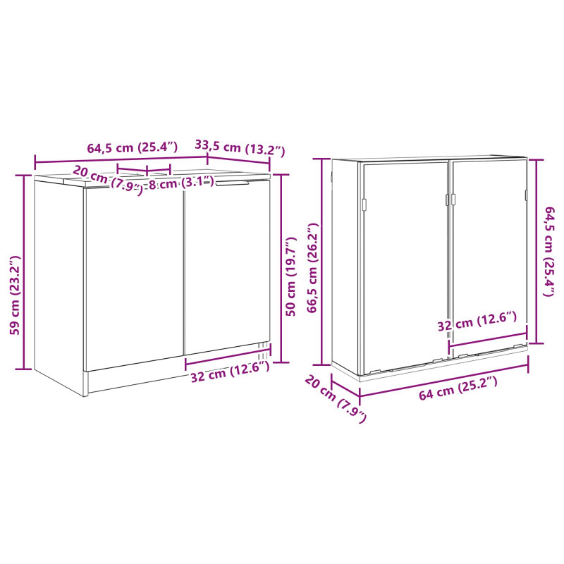 Zestaw mebli łazienkowych z szufladą z półką 4 pcs Stare drewno