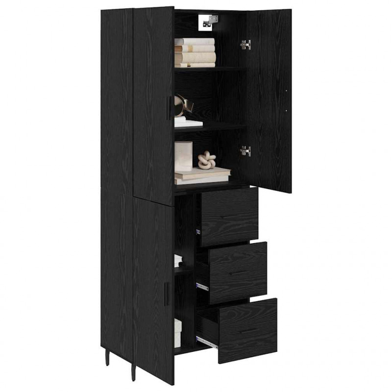Highboard 2 pcs Czarny dąb Drewno inżynieryjne i szkło