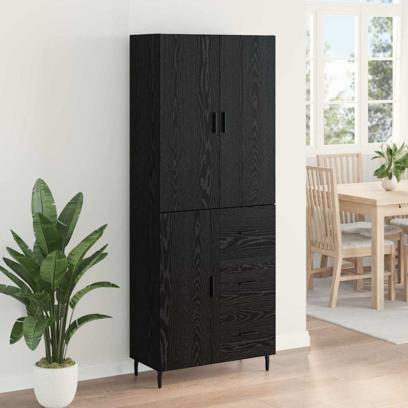 Highboard 2 pcs Czarny dąb Drewno inżynieryjne i szkło