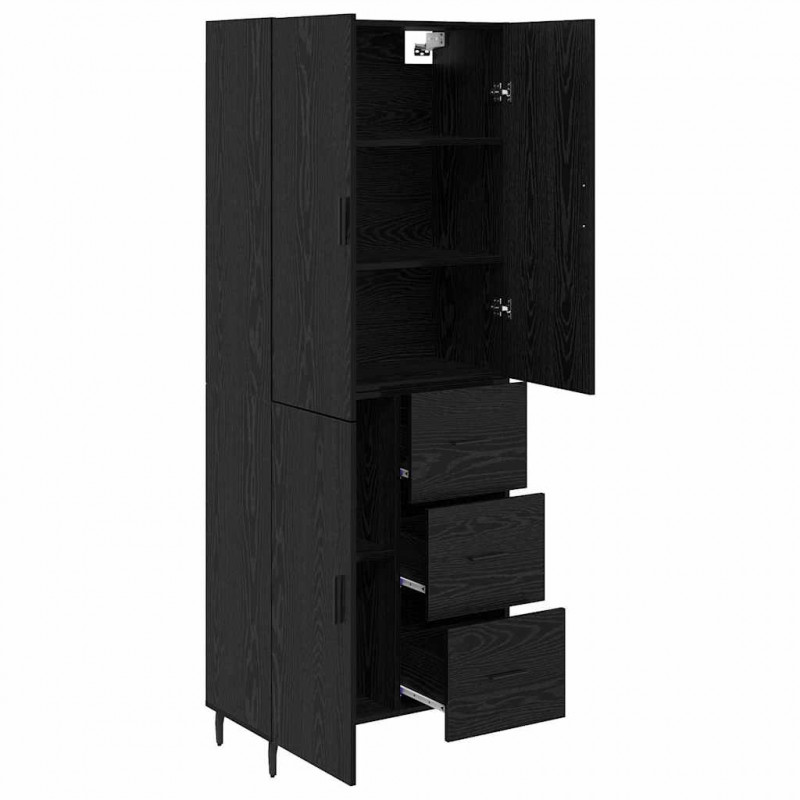 Highboard 2 pcs Czarny dąb Drewno inżynieryjne i szkło