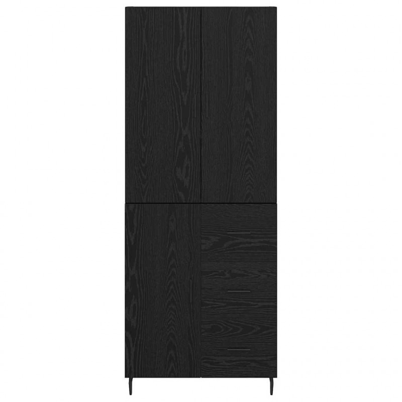 Highboard 2 pcs Czarny dąb Drewno inżynieryjne i szkło