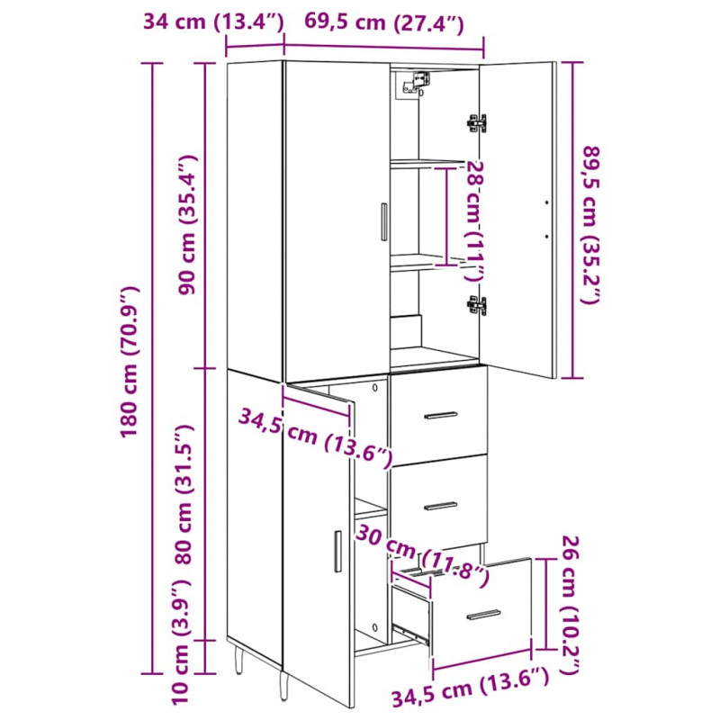 Highboard 2 pcs Czarny dąb Drewno inżynieryjne i szkło