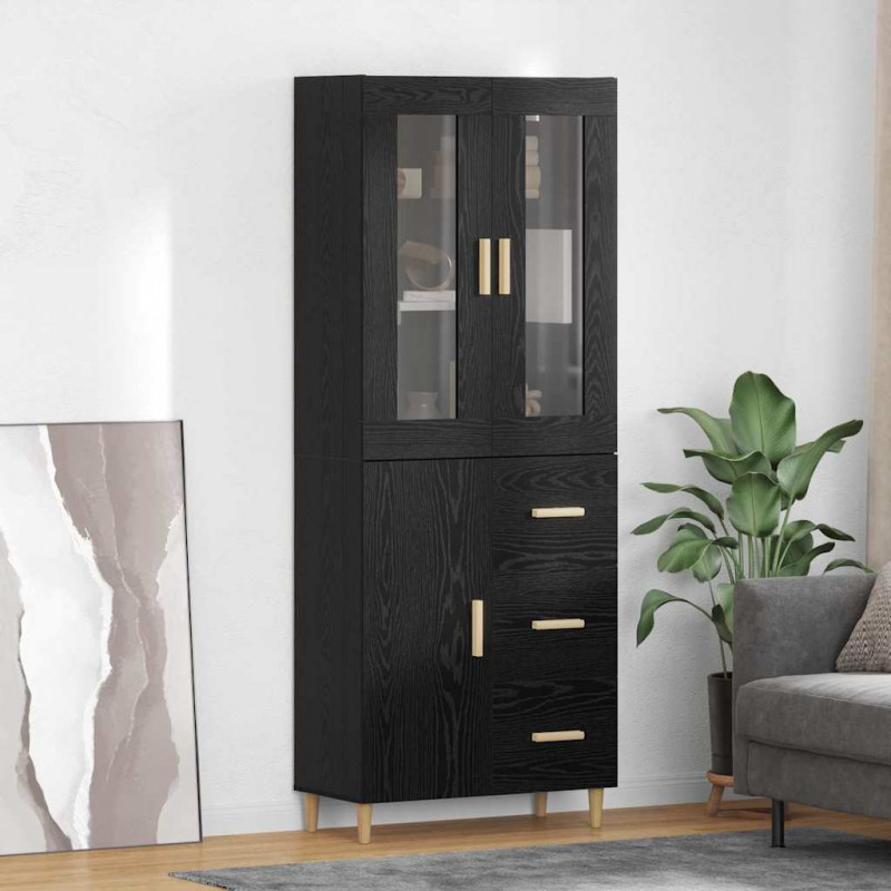 Highboard Czarny Dąb 34,5 x 34 x 180 cm Materiał drewnopochodny