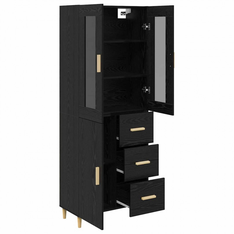 Highboard Czarny Dąb 34,5 x 34 x 180 cm Materiał drewnopochodny