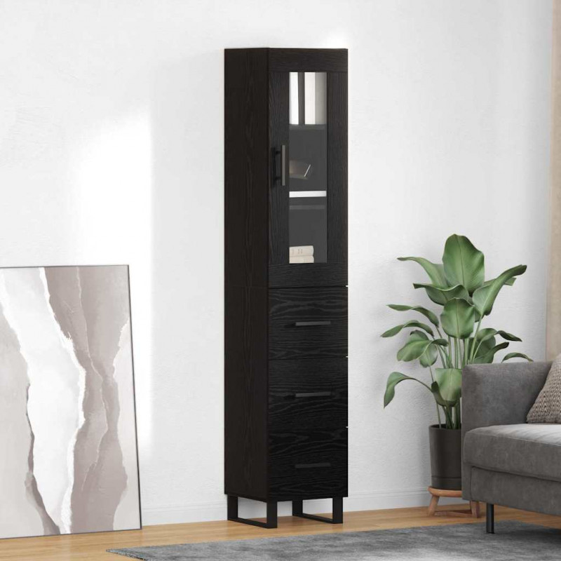 Highboard Czarny Dąb 34,5 x 34 x 180 cm Materiał drewnopochodny