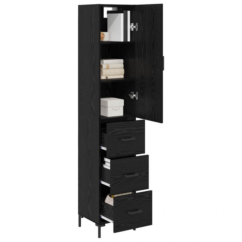 Highboard Czarny Dąb 34,5 x 34 x 180 cm Materiał drewnopochodny