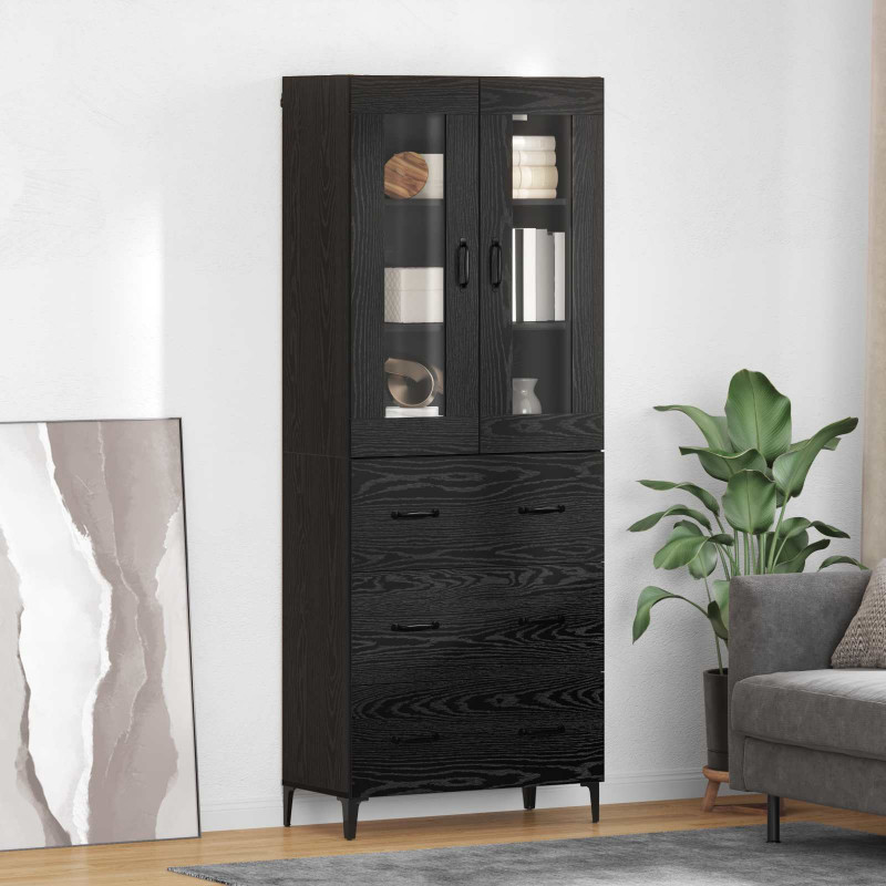 Highboard Czarny Dąb 69,5 x 34 x 180 cm Materiał drewnopochodny