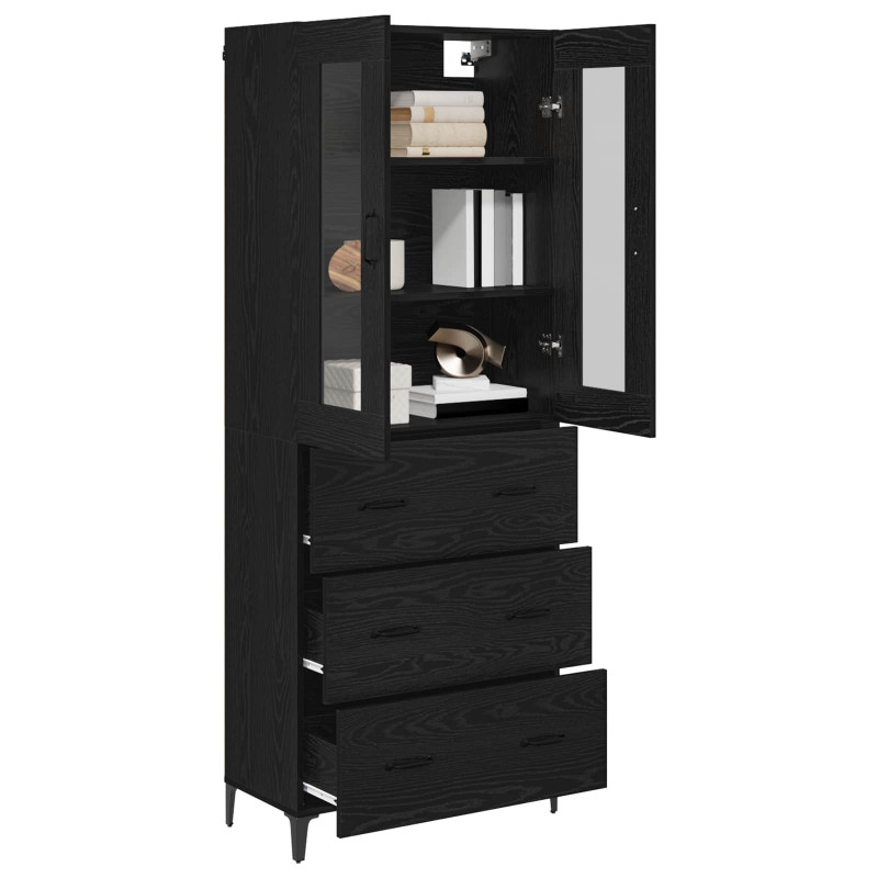 Highboard Czarny Dąb 69,5 x 34 x 180 cm Materiał drewnopochodny