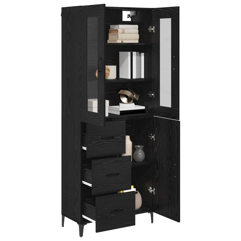 Highboard Czarny Dąb 69,5 x 34 x 180 cm Materiał drewnopochodny