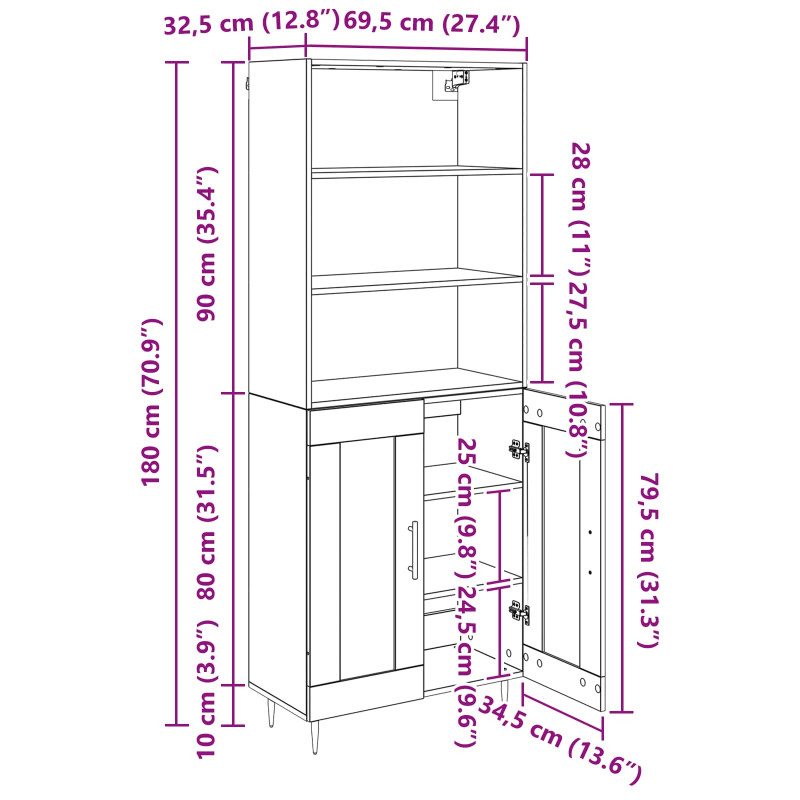 Highboard Stare drewno 69,5 x 34 x 180 cm