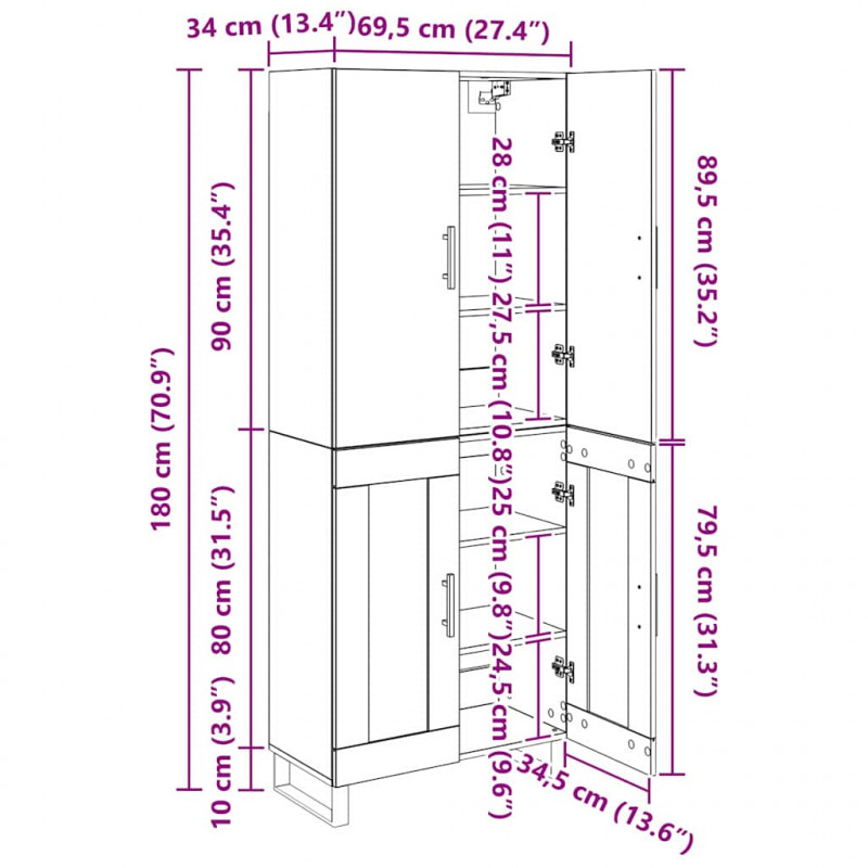 Highboard 2 pcs Stare drewno 69,5 x 34 x 180 cm