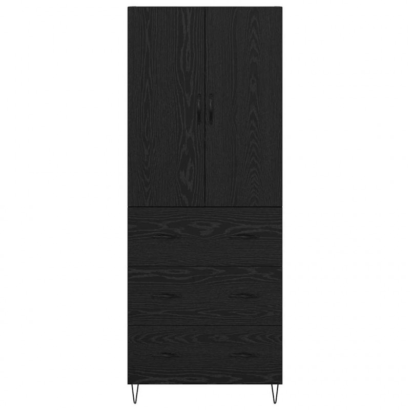 Highboard 2 pcs Czarny Dąb Drewno inżynieryjne i szkło