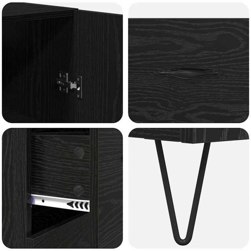 Highboard 2 pcs Czarny Dąb Drewno inżynieryjne i szkło