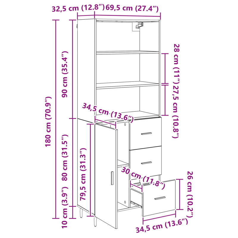 Highboard z szufladą 2 pcs Stare drewno Materiał drewnopochodny