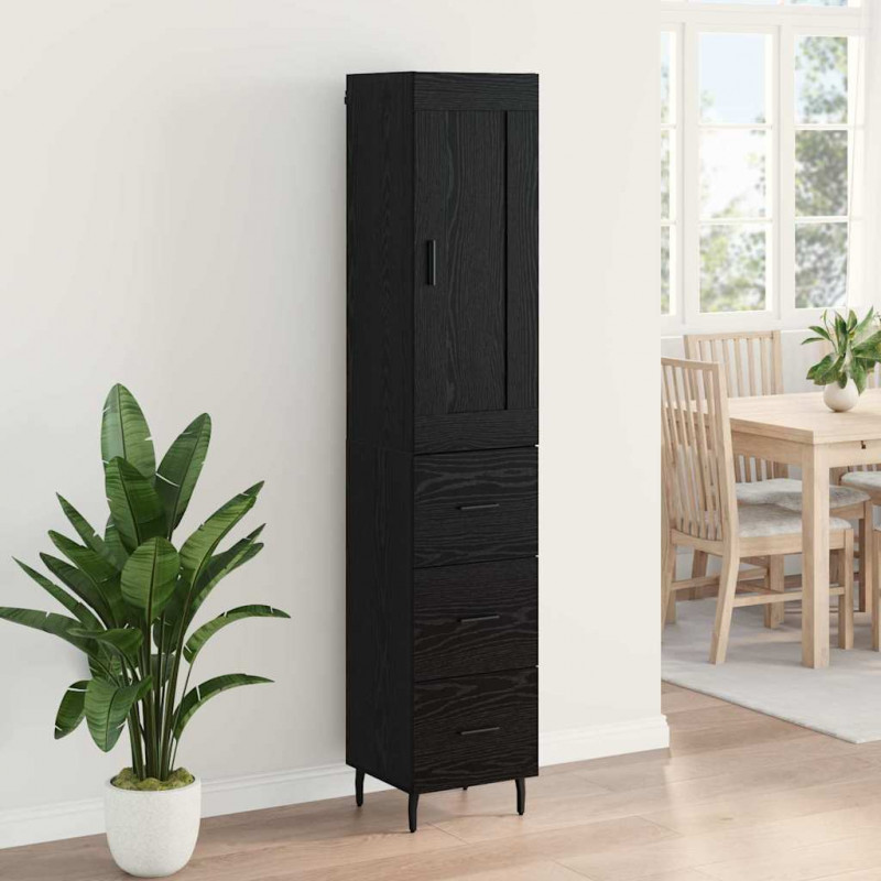 Highboard Czarny Dąb 34,5 x 34 x 180 cm Materiał drewnopochodny