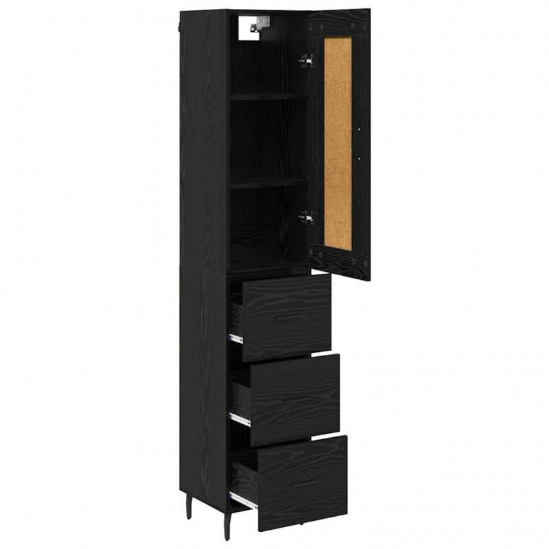 Highboard Czarny Dąb 34,5 x 34 x 180 cm Materiał drewnopochodny