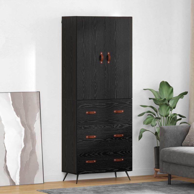 Highboard Czarny Dąb 69,5 x 34 x 180 cm Materiał drewnopochodny
