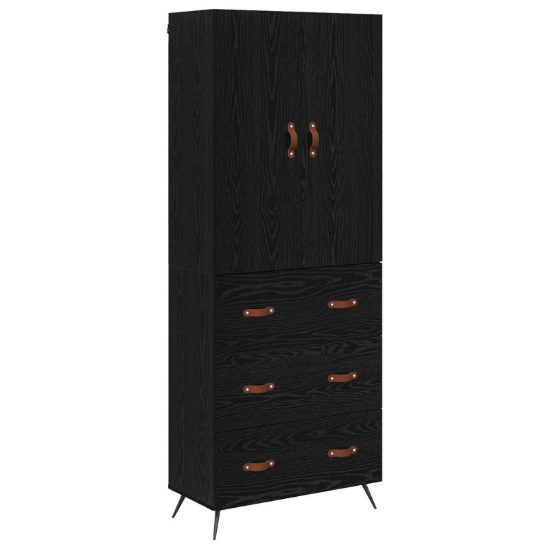Highboard Czarny Dąb 69,5 x 34 x 180 cm Materiał drewnopochodny