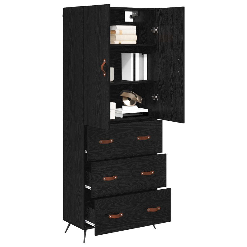 Highboard Czarny Dąb 69,5 x 34 x 180 cm Materiał drewnopochodny