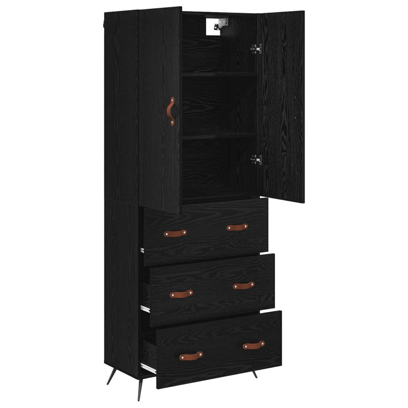 Highboard Czarny Dąb 69,5 x 34 x 180 cm Materiał drewnopochodny