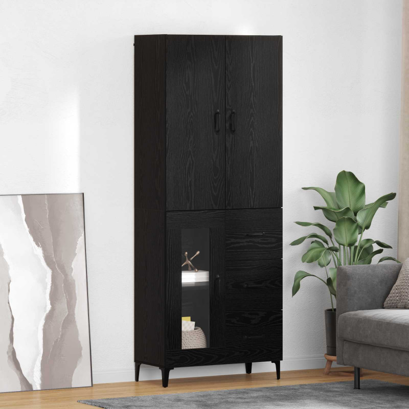 Highboard Czarny Dąb 69,5 x 34 x 180 cm Materiał drewnopochodny