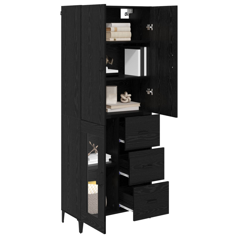 Highboard Czarny Dąb 69,5 x 34 x 180 cm Materiał drewnopochodny