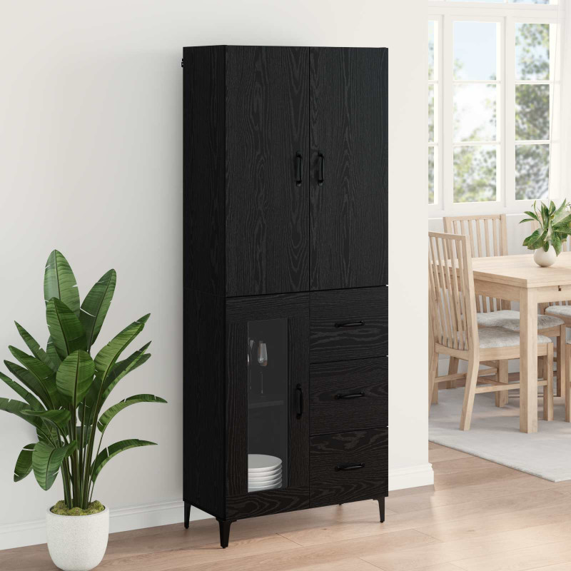 Highboard Czarny Dąb 69,5 x 34 x 180 cm Materiał drewnopochodny